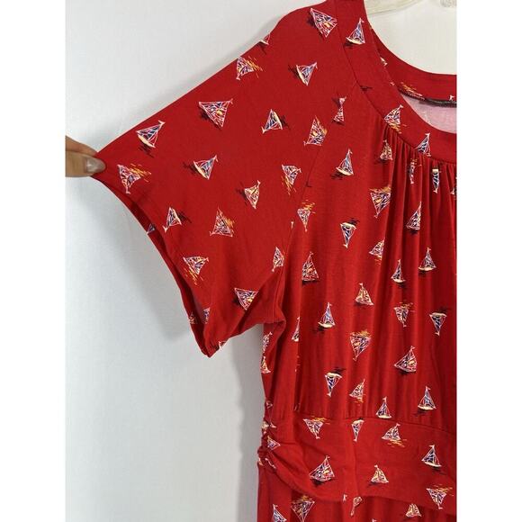 Women’s Midi Dress 1X 18-20 Sailboat Print Red Nautical Coastal Summer - Picture 4 of 12